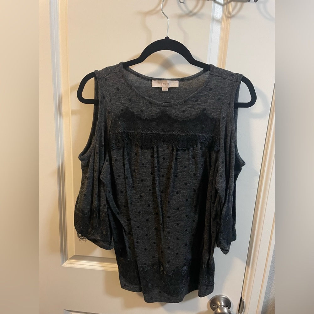 Loft small black and grey shirt with shoulder cut out